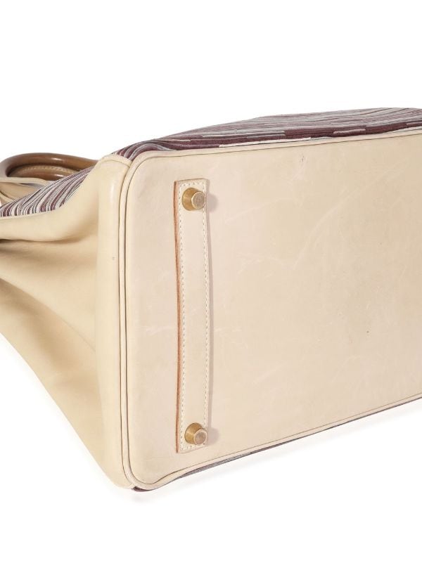 Hermes Brown/Beige Canvas And Box Calf Leather Gold Hardware Birkin 35 Bag  Hermes