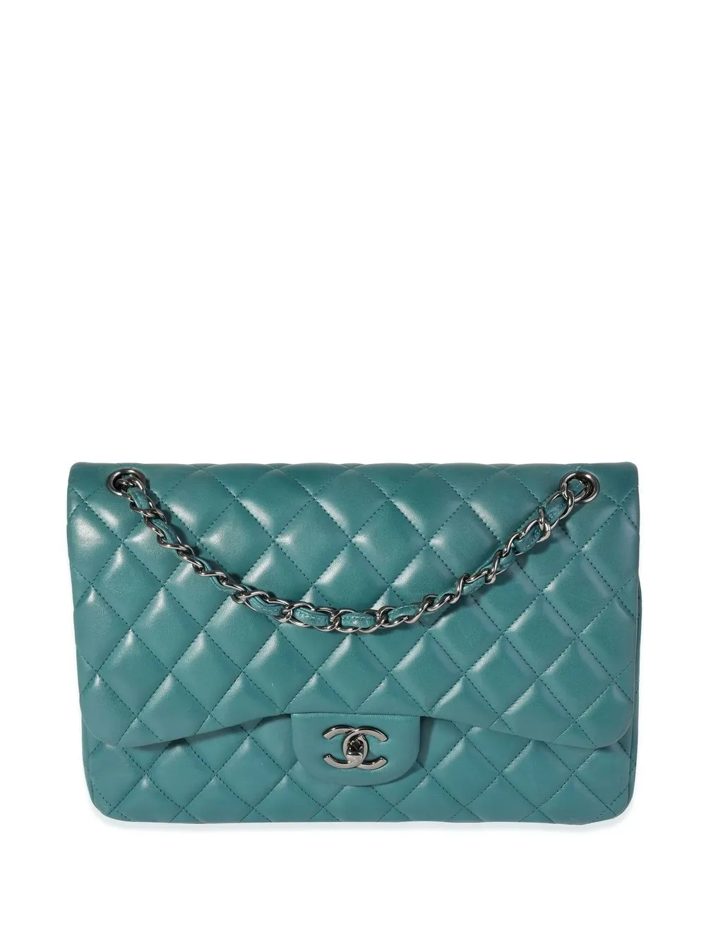 Pre-owned Chanel Double Flap Jumbo Shoulder Bag In Green