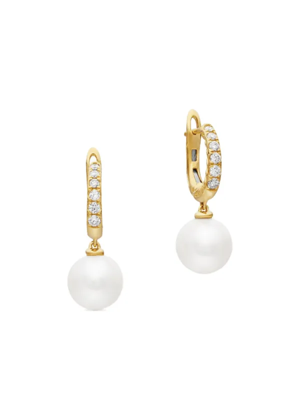 David Yurman 18kt Yellow Gold Pearl Diamond Hoop Earrings