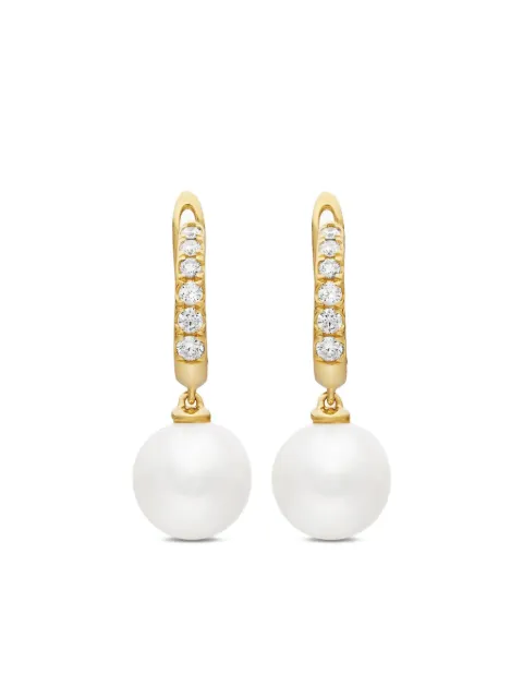 David Yurman 18kt yellow gold pearl diamond hoop earrings (15.6mm)