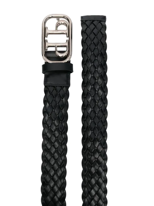 Philipp Plein Braided Logo Buckle Belt | Black | FARFETCH