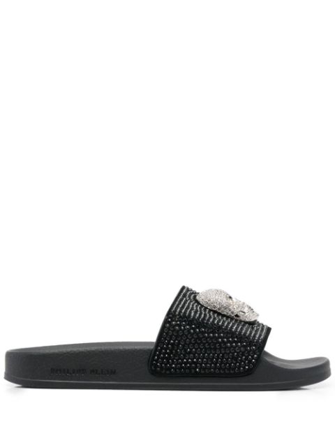 Philipp Plein Skull strass pool slides Women