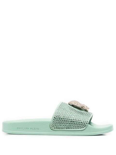 Philipp Plein Skull strass pool slides Women