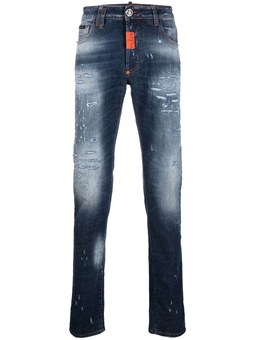 Shop Philipp Plein Distressed Skinny-cut Jeans In Blau