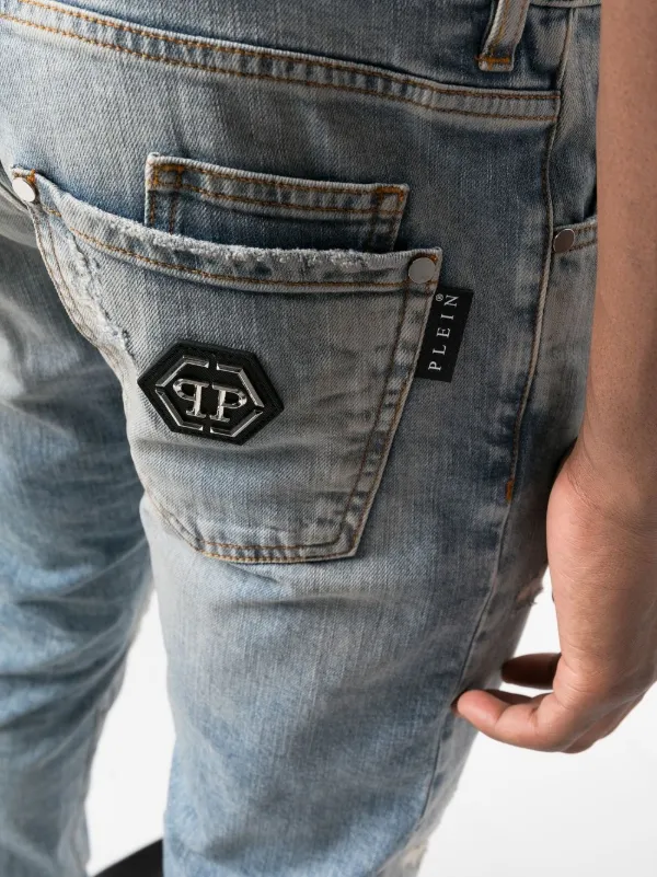 Philipp Plein Calça Jeans Reta Com Efeito Destroyed Azul