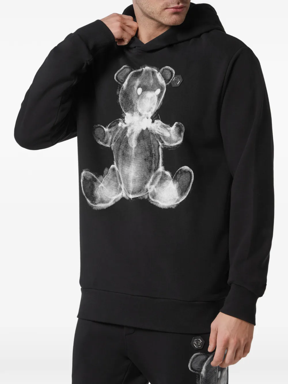  Philipp Plein Hoodie Mit Teddy Print   Schwarz 
