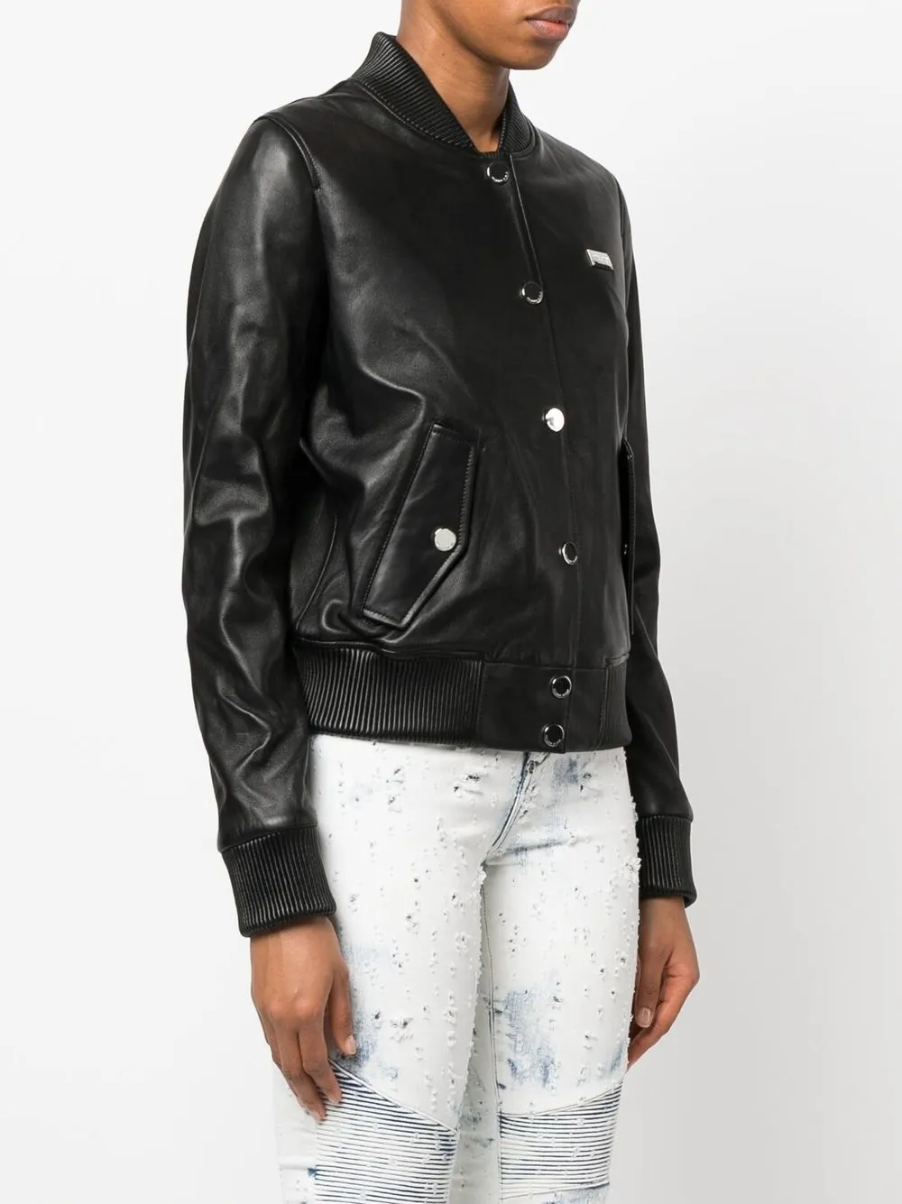 Philipp Plein Leren bomberjack Zwart