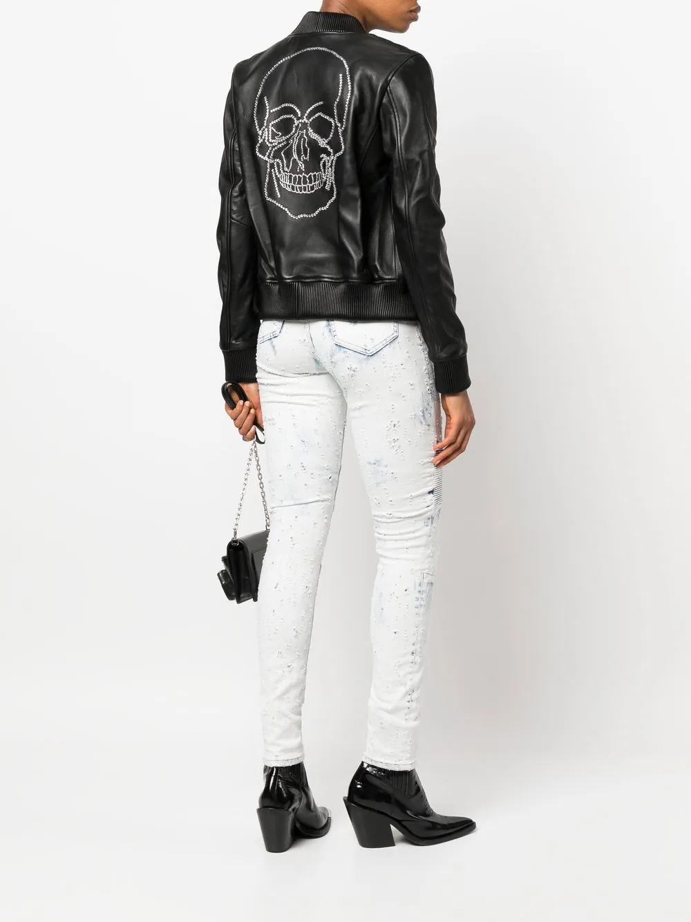 Philipp Plein Leren bomberjack Zwart