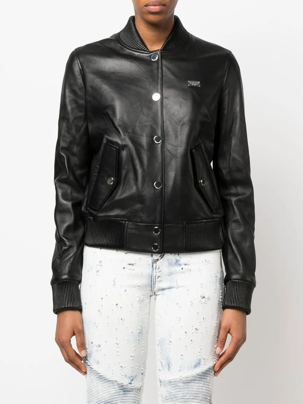 Philipp Plein Leren bomberjack Zwart