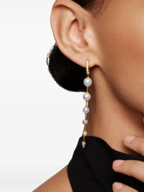 David Yurman 18kt Yellow Gold Pearl And Diamond Drop Earrings