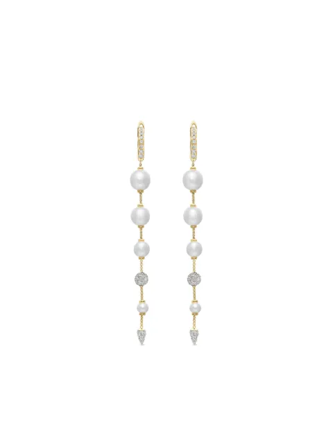 David Yurman 18kt yellow gold pearl and diamond drop earrings
