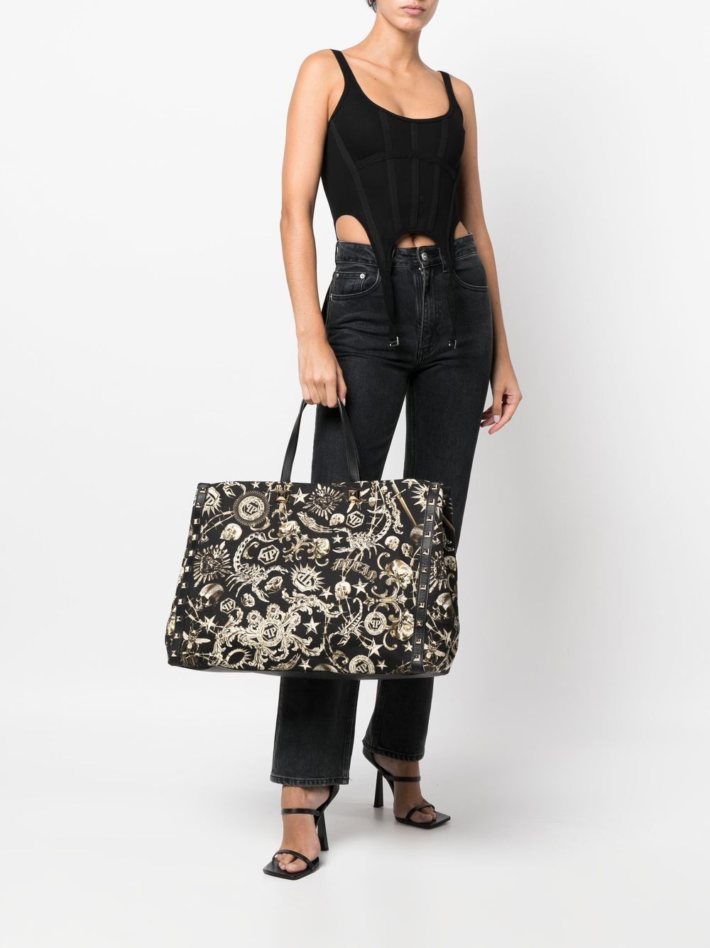 Philipp Plein Shopper met barokprint - Zwart