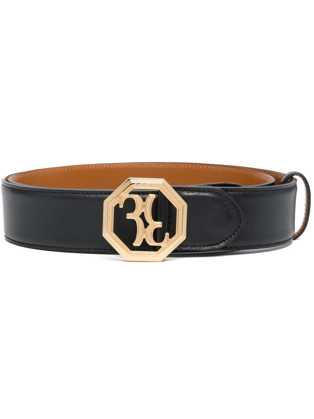 Billionaire Logo-buckle Leather Belt In Schwarz