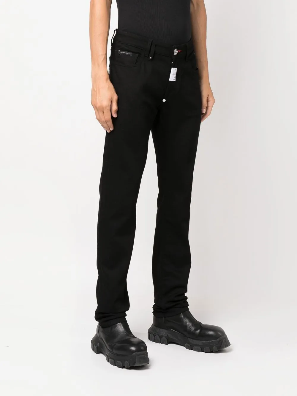  Philipp Plein Gerade Jeans Mit Logo Stickerei   Schwarz 