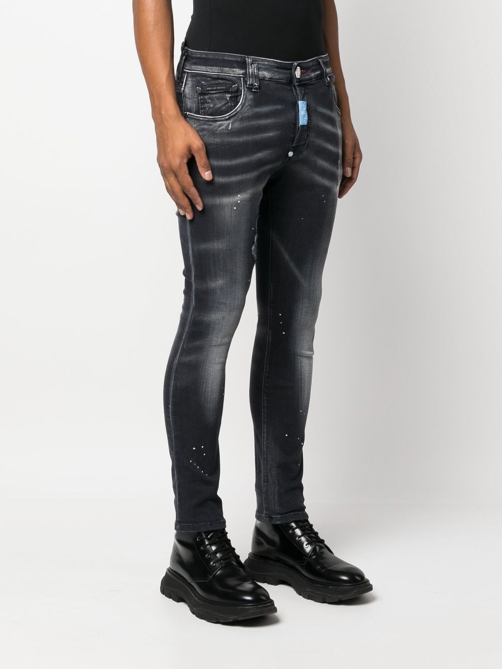 Shop Philipp Plein Hexagon Low-rise Skinny Jeans In Black