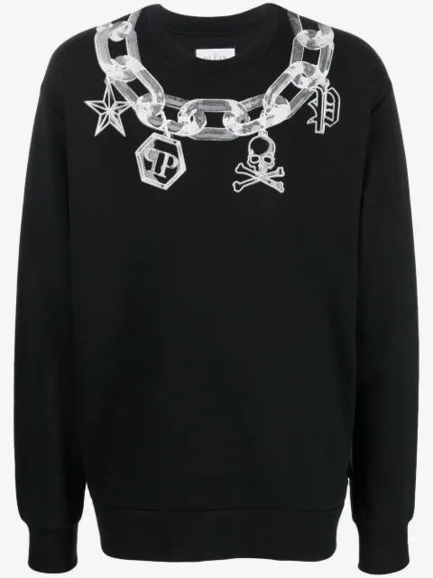 Philipp Plein chain link-print crew neck sweater