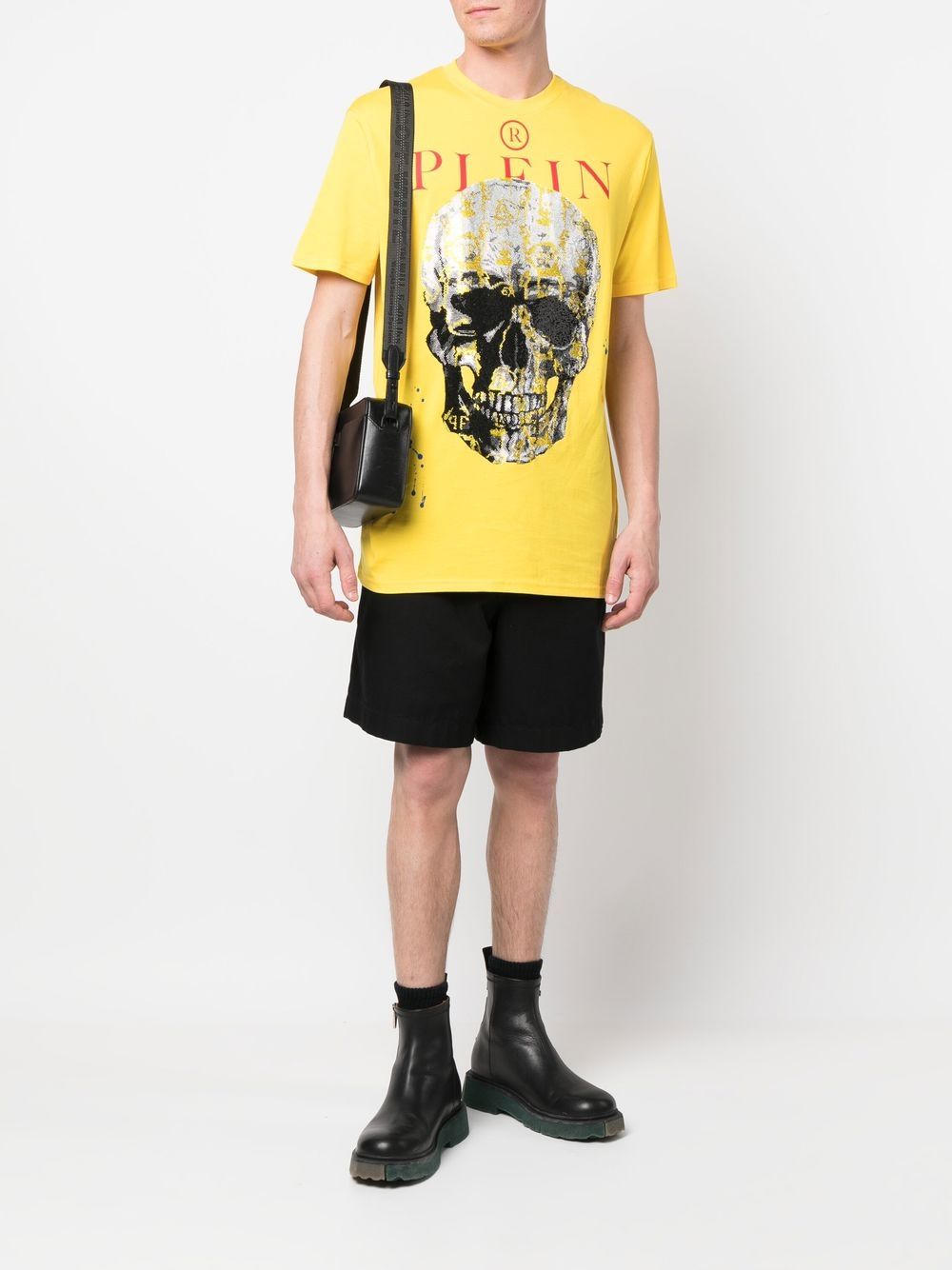 Philipp Plein T-shirt met doodskopprint - Geel