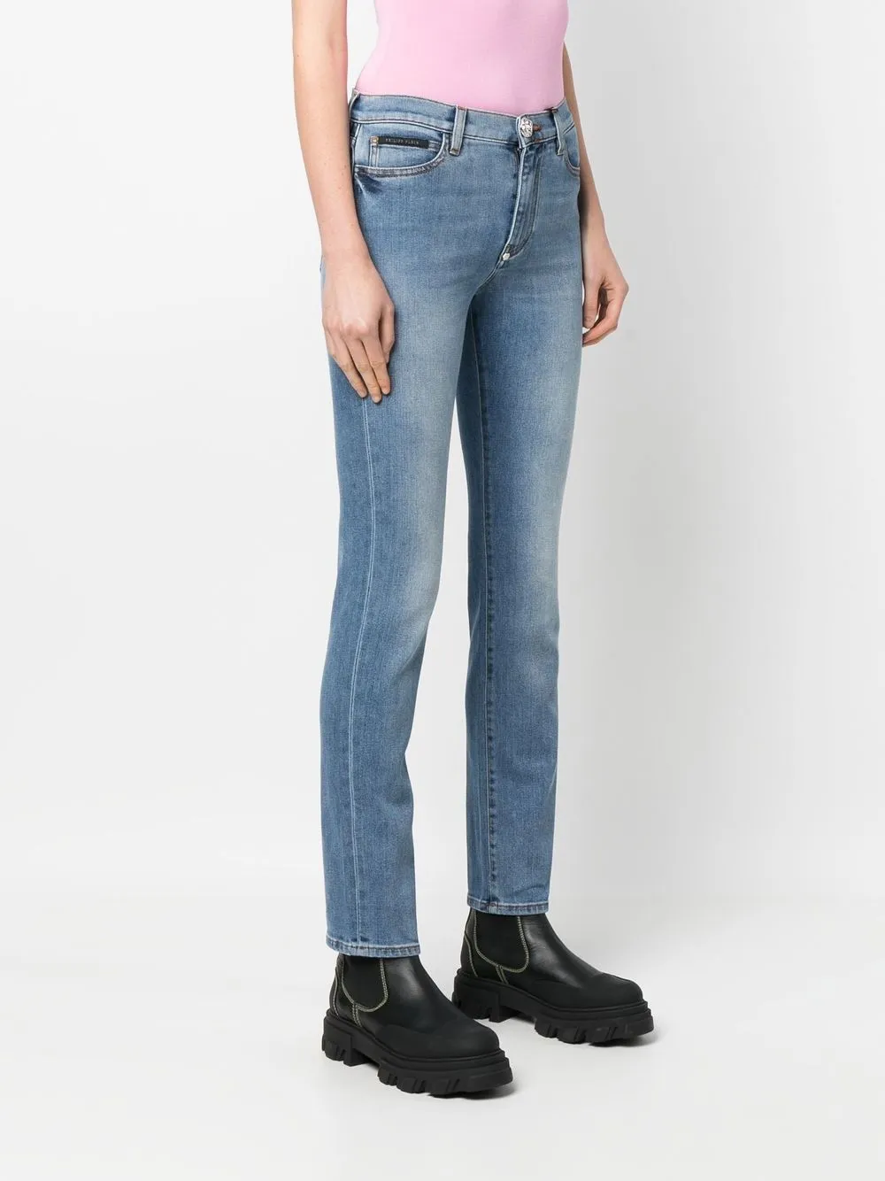  Philipp Plein Vaqueros Slim De Talle Medio - Azul 