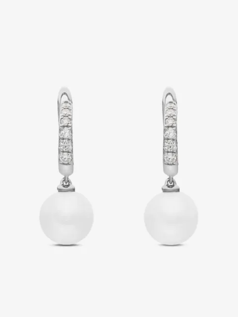 David Yurman sterling silver pearl and diamond drop earrings (15.6mm)
