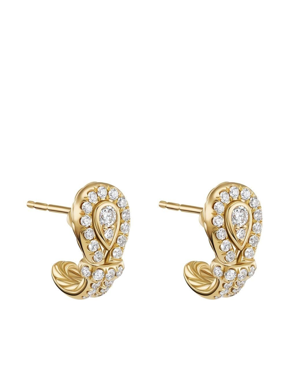 Shop David Yurman 18kt Yellow Gold Thoroughbred Loop Diamond Huggie Hoop Earrings
