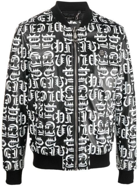 Philipp Plein logo-print leather bomber jacket Men