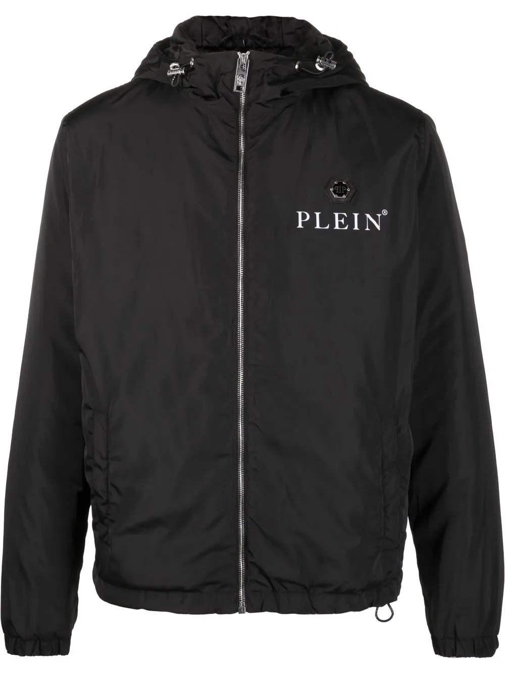 

Philipp Plein logo-print hooded windbreaker - Black