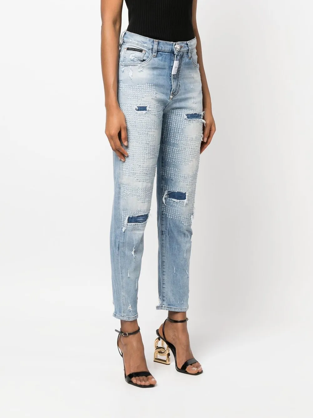  Philipp Plein Distressed Mom Jeans - Blue 