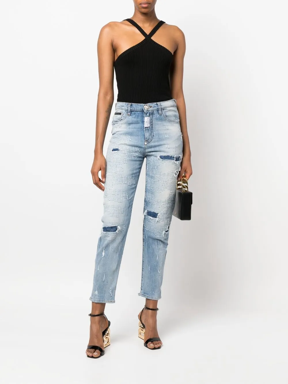 Philipp Plein Gerafelde jeans - Blauw