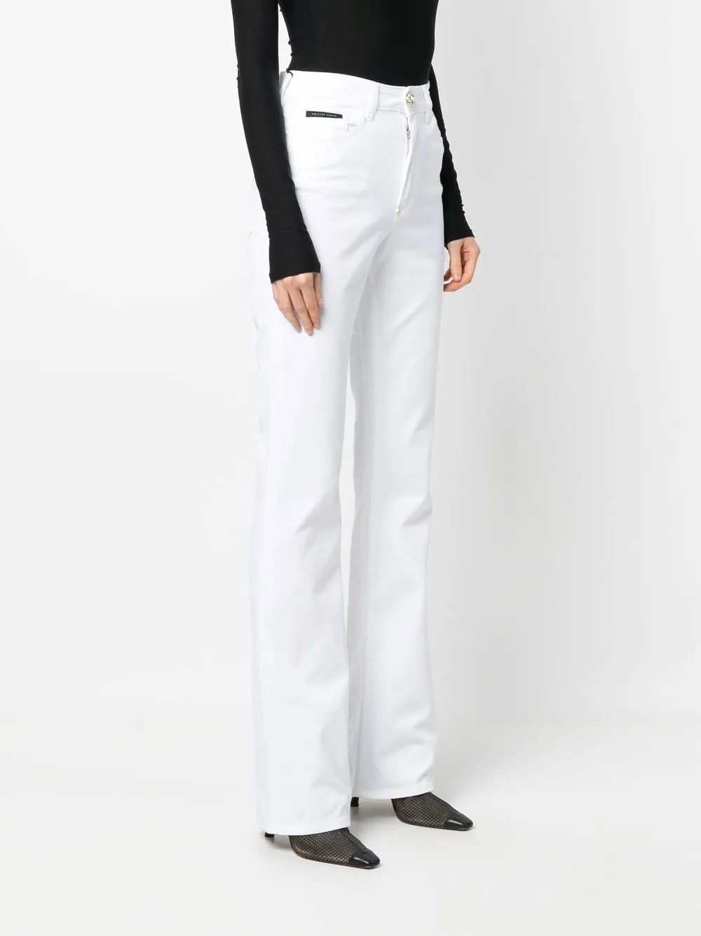 Shop Philipp Plein High-waisted Flared Jeans In White