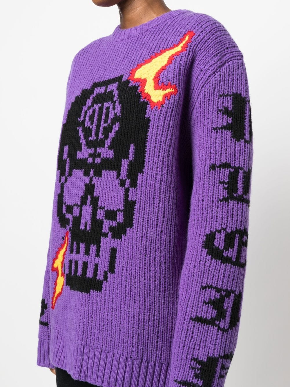 Shop Philipp Plein Skull Intarsia-knit Jumper In Purple