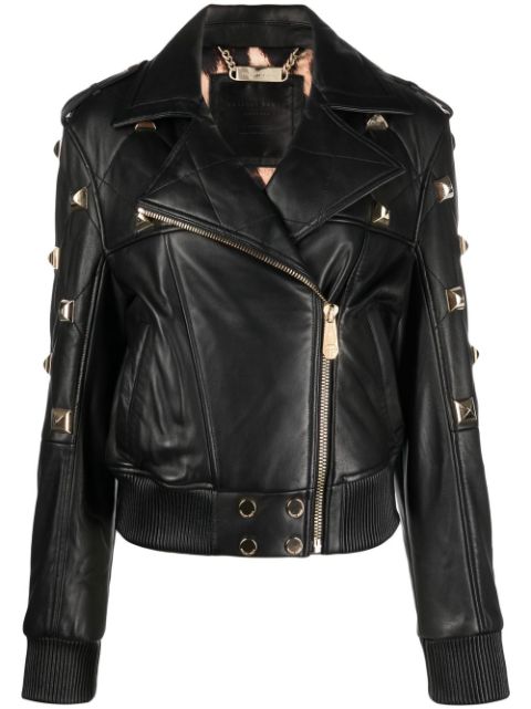 Philipp Plein studded leather bomber jacket Women