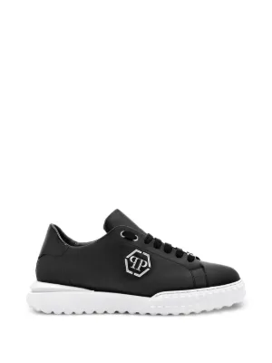 Philipp Plein logo-print Leather Sneakers | Black | FARFETCH GE