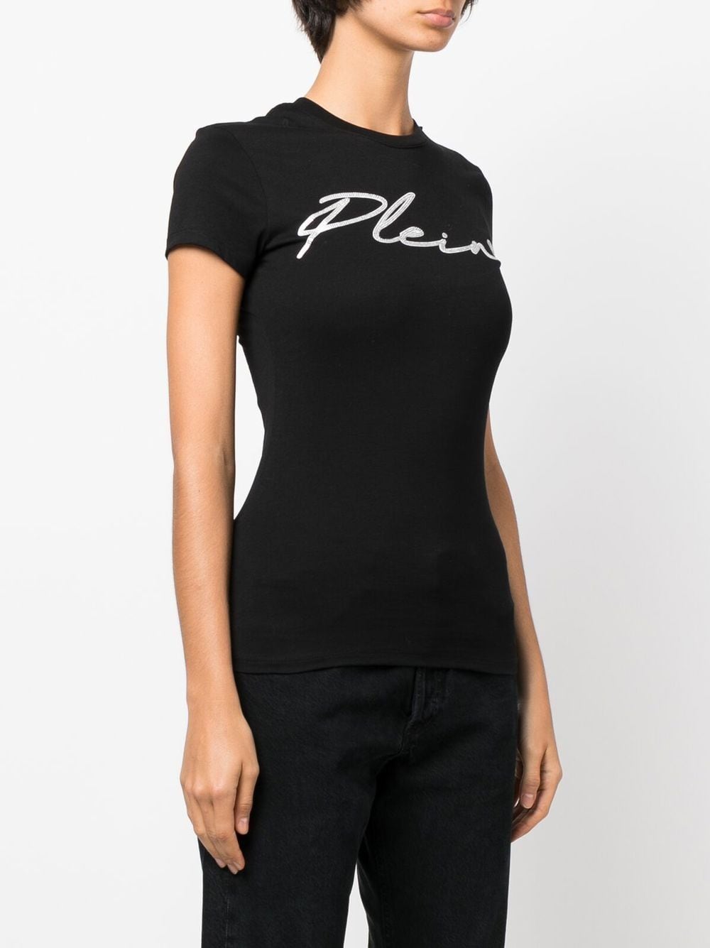 Shop Philipp Plein Crystal-embellished Logo Cotton T-shirt In Schwarz