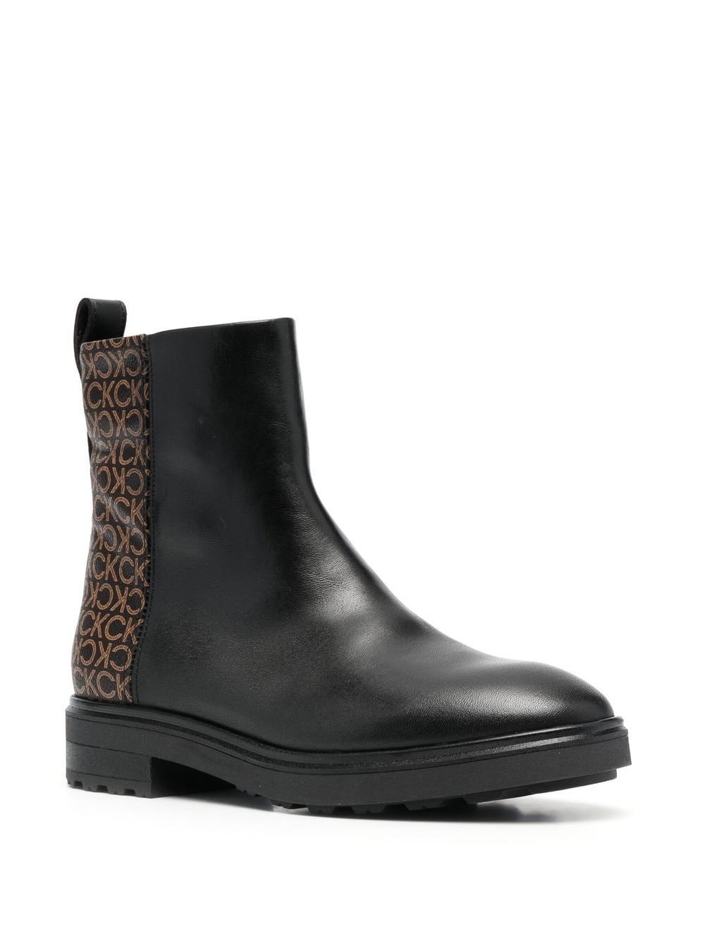 Shop Calvin Klein Monogram-print Leather Ankle Boots In Schwarz
