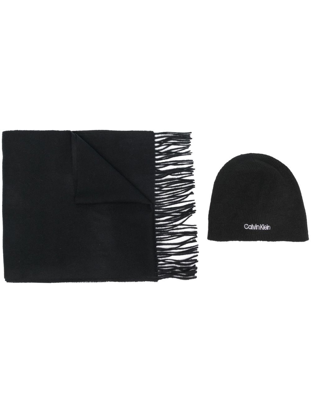 Shop Calvin Klein Logo-embroidered Beanie And Scarf Set In Schwarz