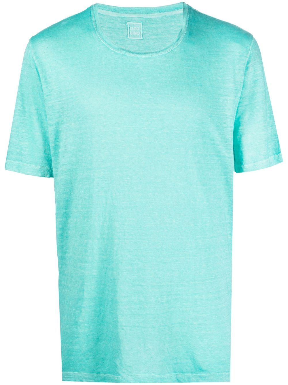 120% lino t-shirt à col ras du cou - bleu