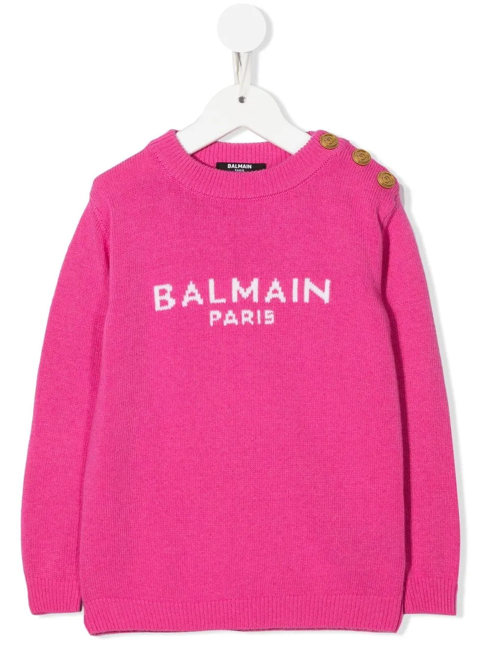 

Balmain Kids logo intarsia-knit jumper - Pink