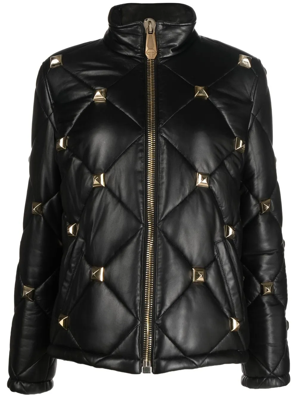 studded leather puffer jacket