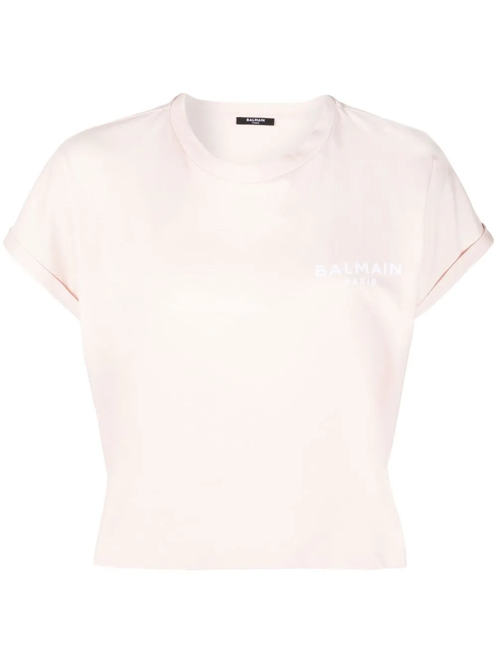 

Balmain flocked-logo cropped T-shirt - Pink