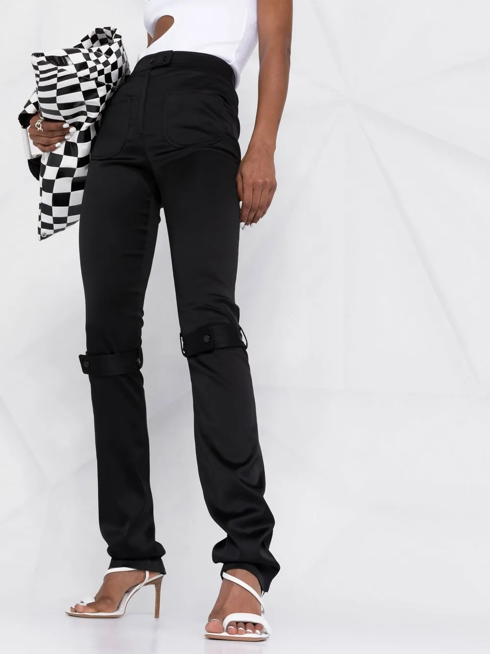 Courrèges Strap Satin Trousers In Black