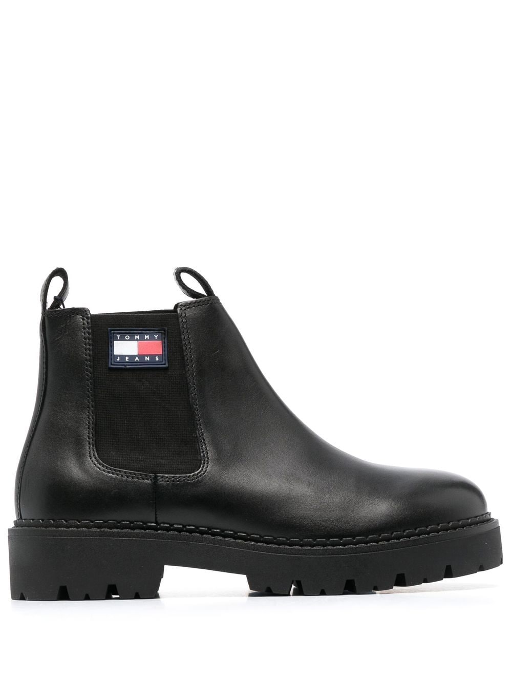 Tommy Jeans 40mm Logo-patch Leather Boots In Schwarz