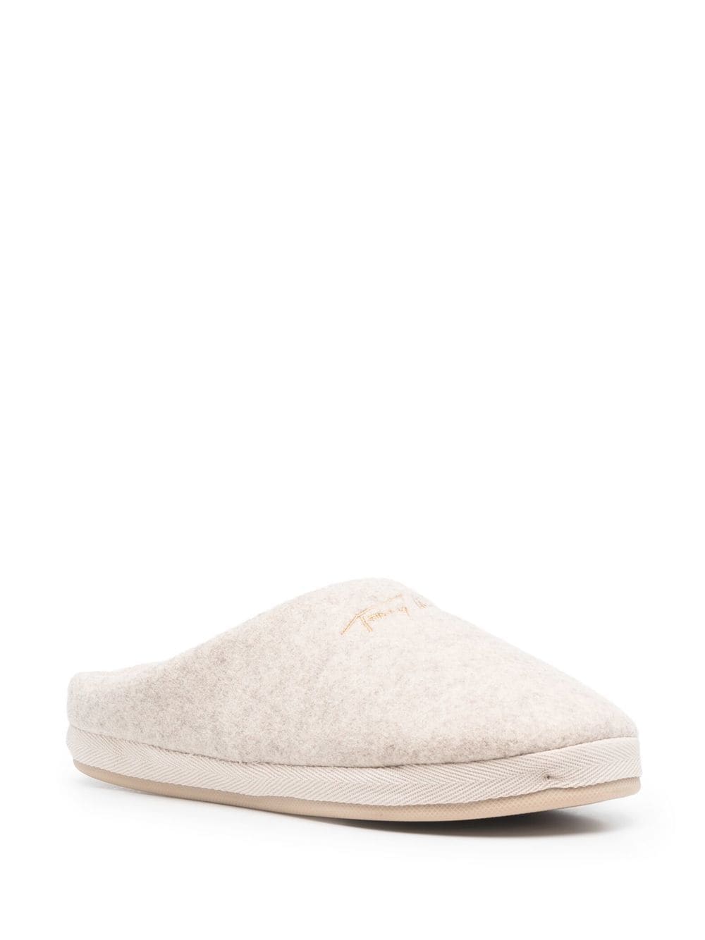 Shop Tommy Hilfiger Logo Embroidery Slippers In Neutrals