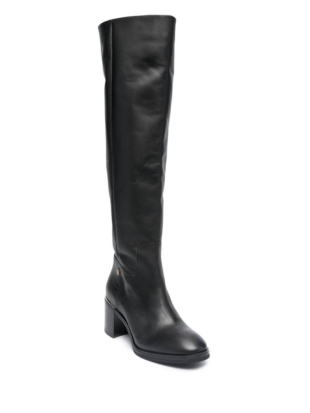 Shop Tommy Hilfiger Logo-plaque Knee-high Boots In Black