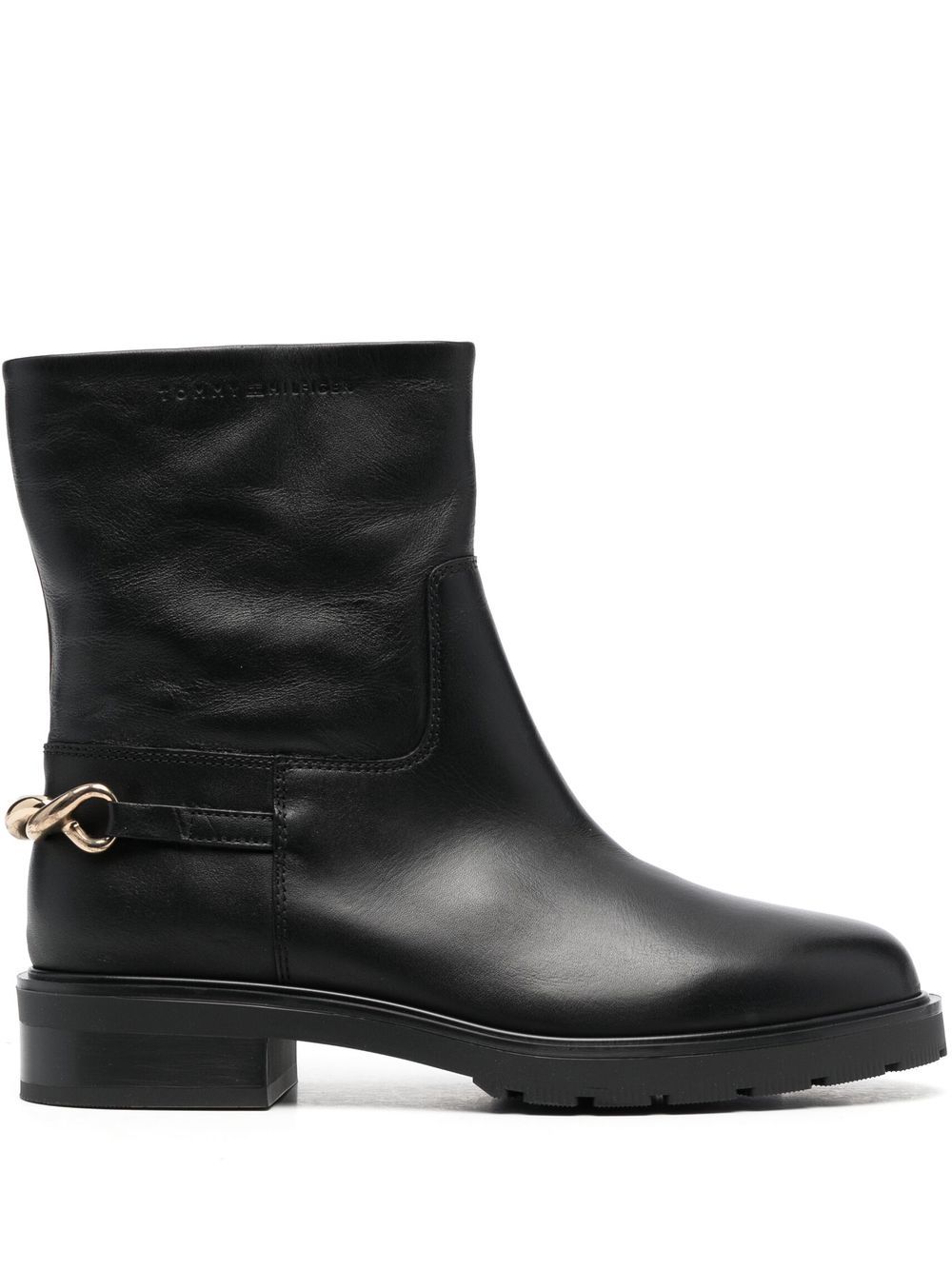 Tommy Hilfiger Chain Detail Leather Ankle Boots In Schwarz
