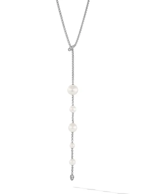 David Yurman collar Y en plata de ley con perla y diamante