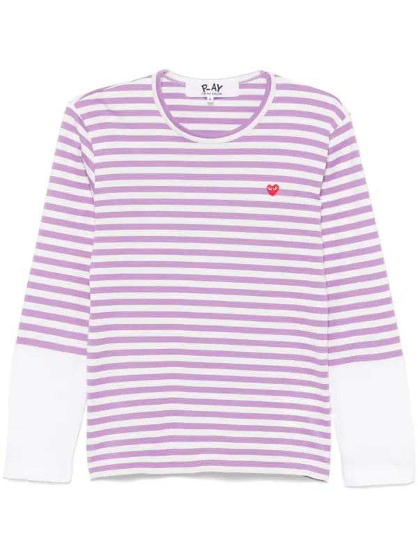 Comme Des Garçons Play ストライプ ロングTシャツ | パープル