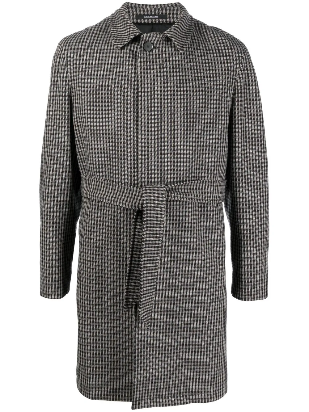 

Tagliatore check-pattern tie-fastening coat - Black