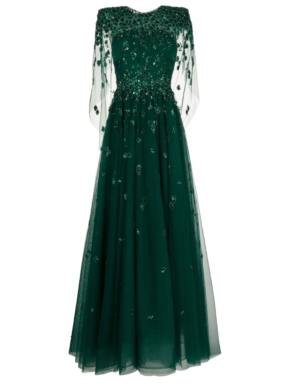 

Jenny Packham flared crystal-embellished gown - Green