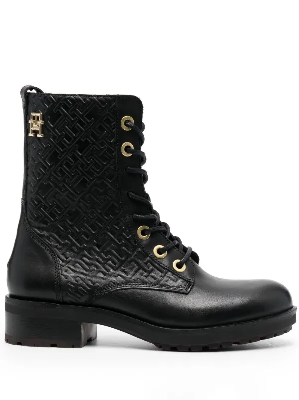 Fendi Men's Monogram Lace-Up Biker Boots