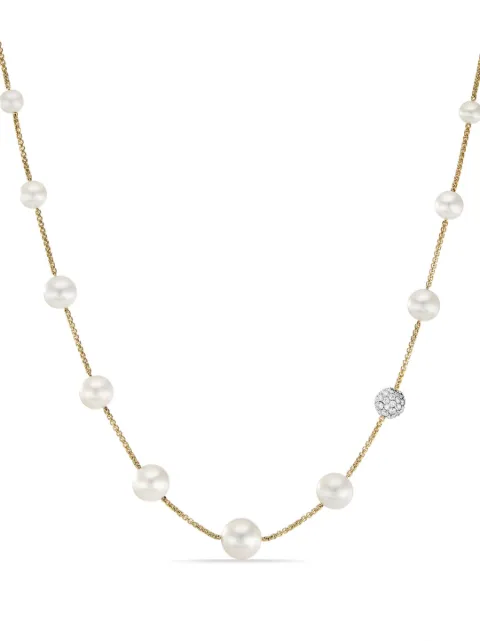 David Yurman 18kt yellow gold Station diamond and pearl necklace (1.25mm)
